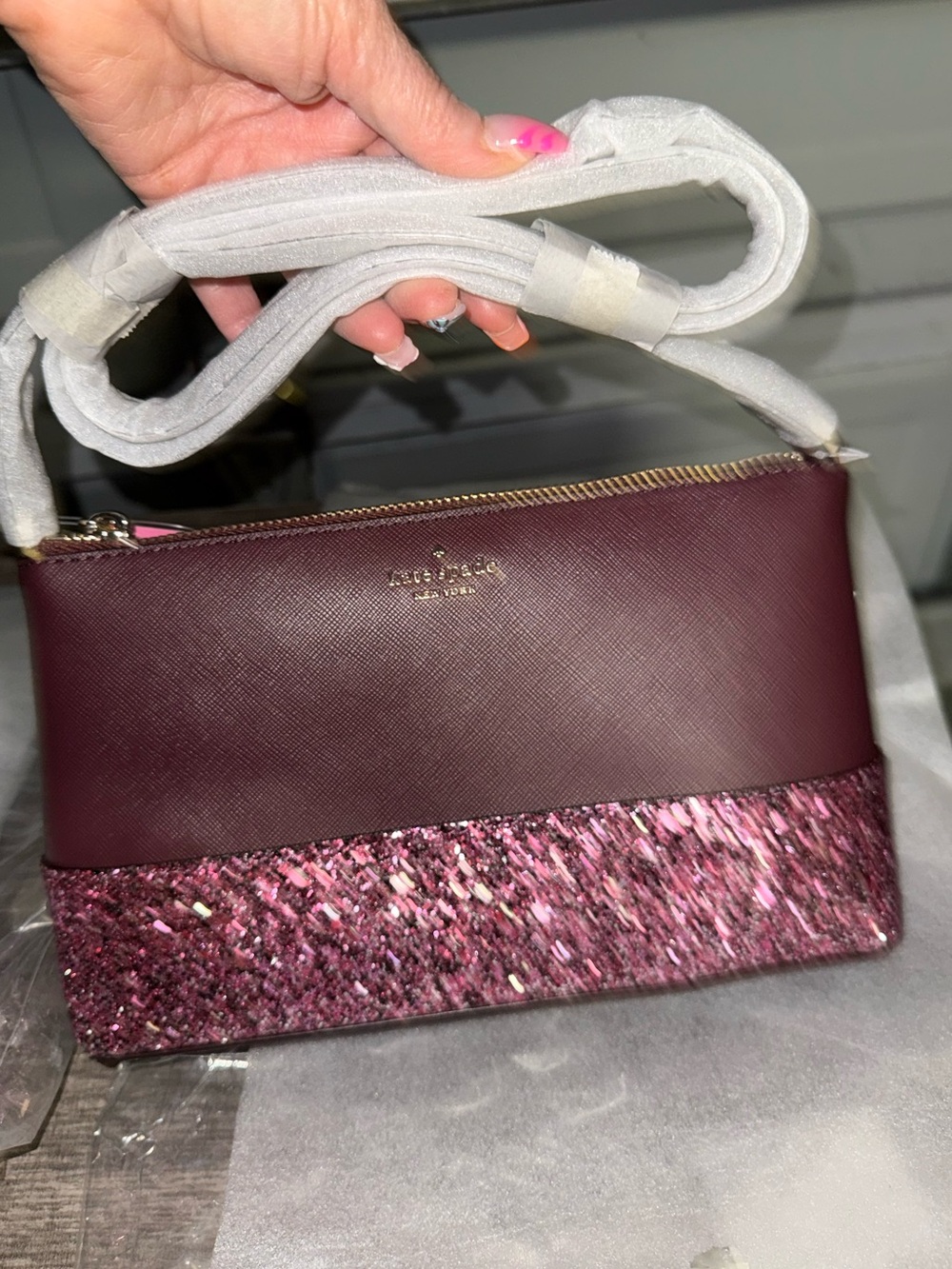 kate spade Pink Glitter and Maroon Saffiano Crossbody Bag - Picture 8 of 8